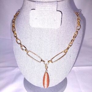 Costume Gold Necklace With Threaded Pendant 24". NWOT